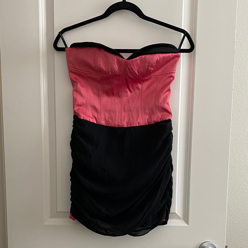 bebe Strapless Pink and Black Dress
